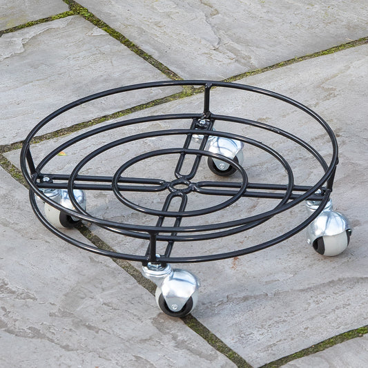 37cm Black Metal Heavy Duty Plant Pot Trolley on Castor Wheels