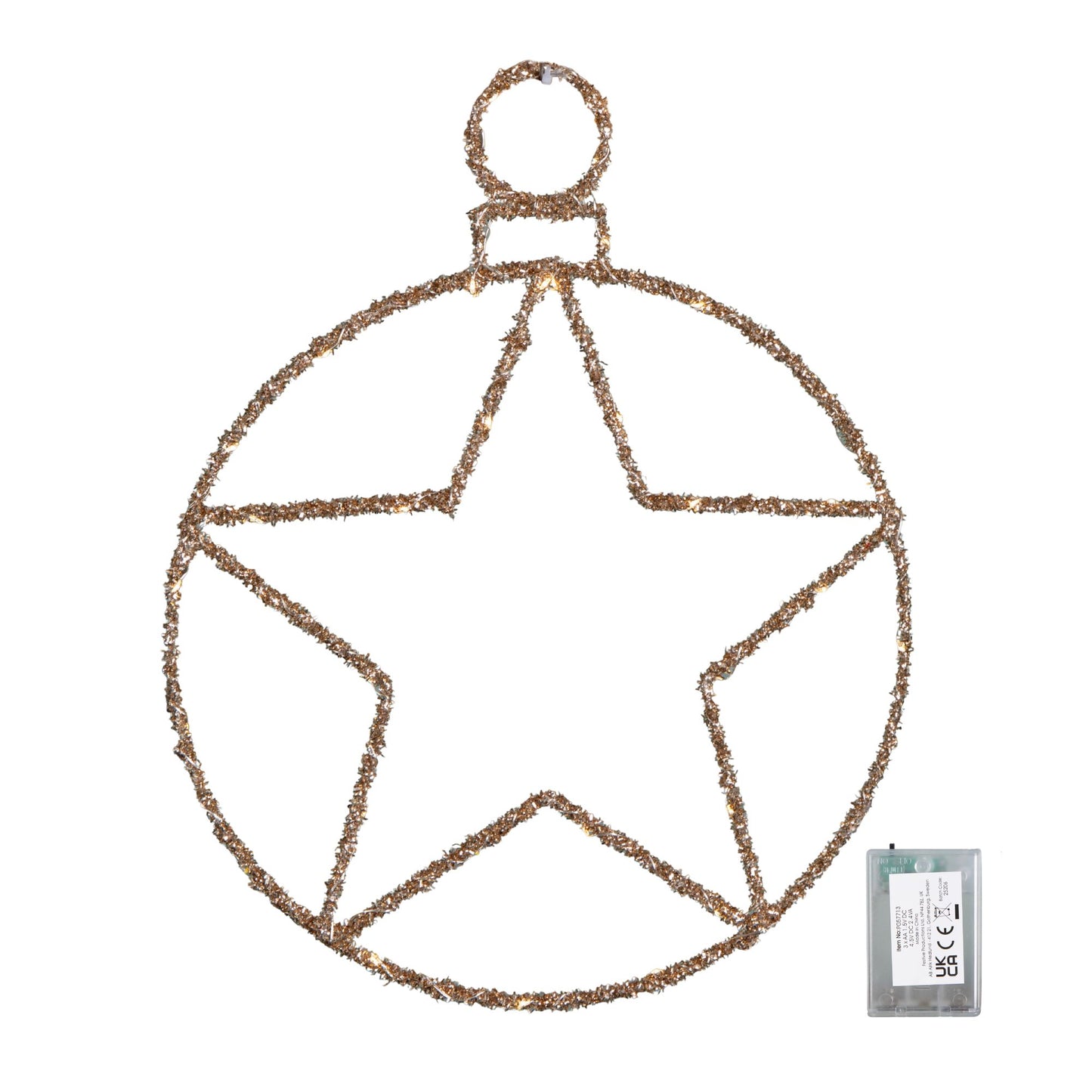 49cm Battery Powered Light up Christmas Gold Star Ball with Twinkling Warm White LEDs