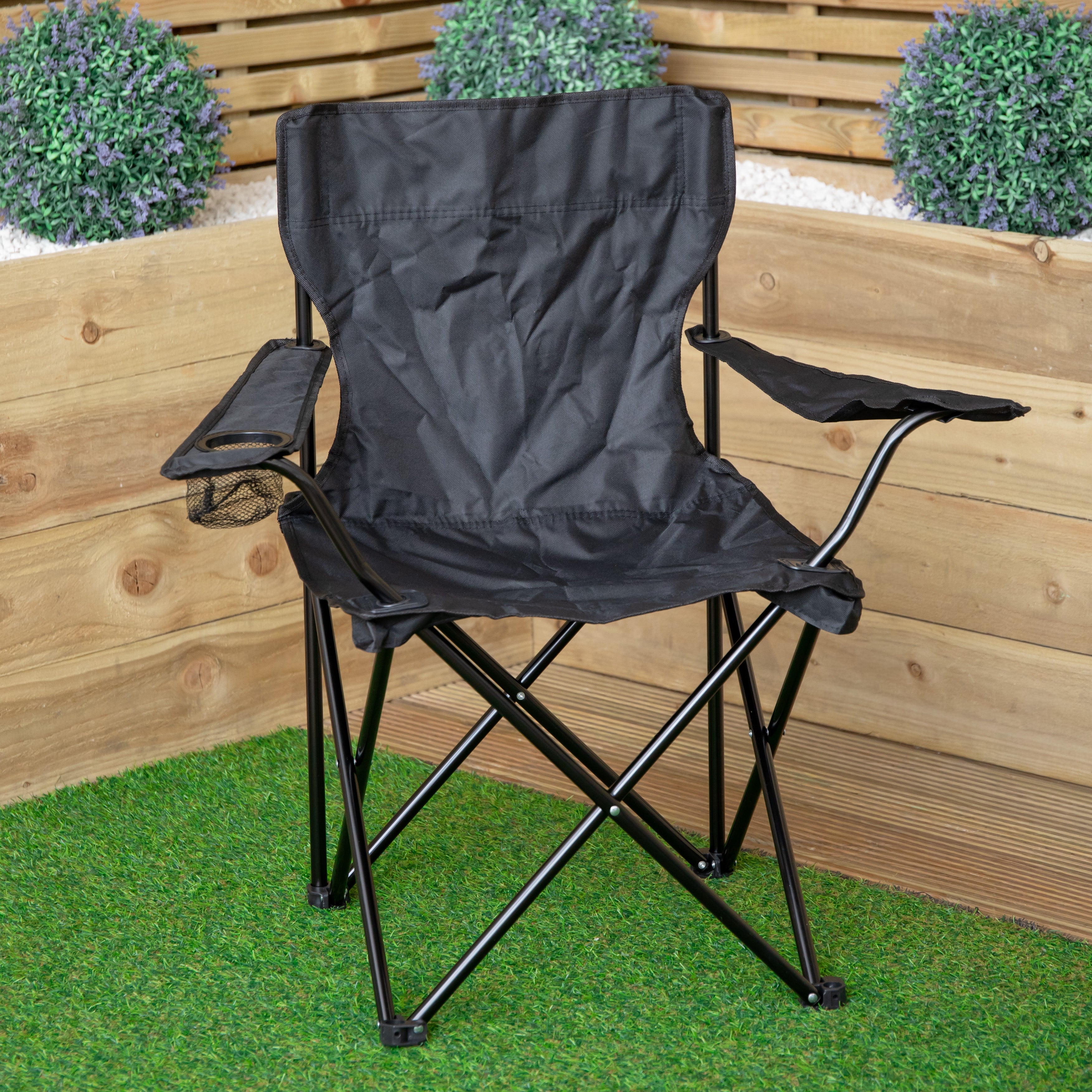 Outdoor Black Lightweight Foldable Canvas Chair with Cup Holder and Carry Case