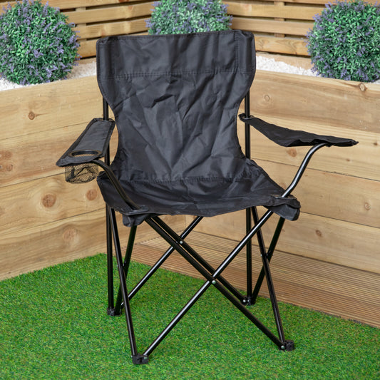 Outdoor Black Lightweight Foldable Canvas Chair with Cup Holder and Carry Case