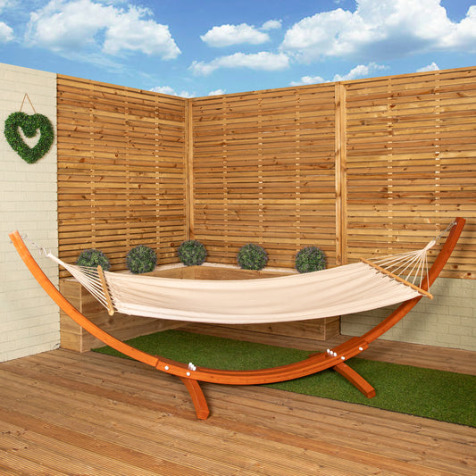Factory Seconds: 3.10m x 1.2m Palermo Freestanding Garden Hammock with Larch Wood Arc Stand in Cream