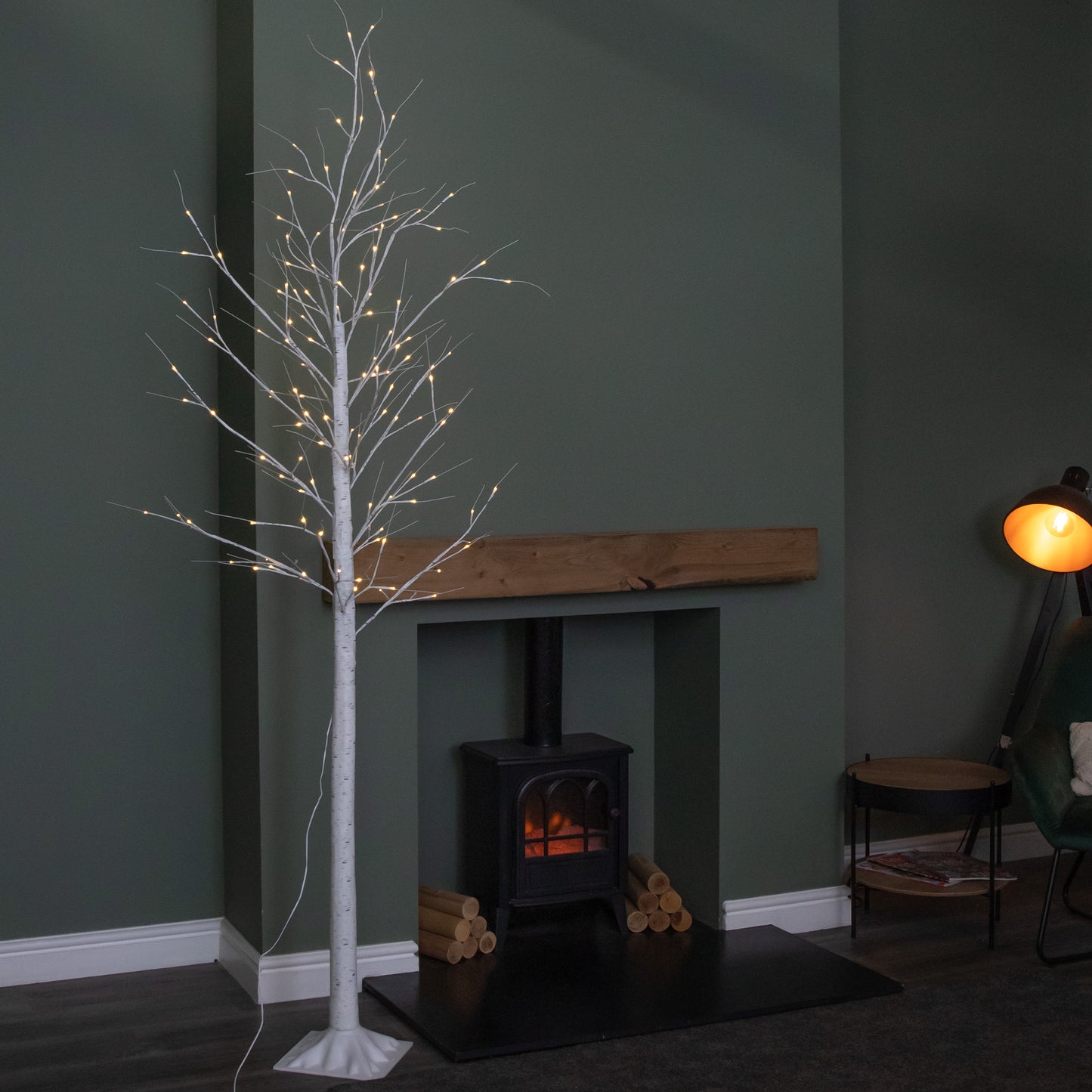 2.4m (8ft) Light up Christmas Birch Tree with 136 Warm White LEDs