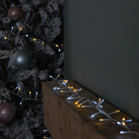 50m 2000 LED TreeBrights Christmas String Lights with Timer in White and Warm White on Clear Cable