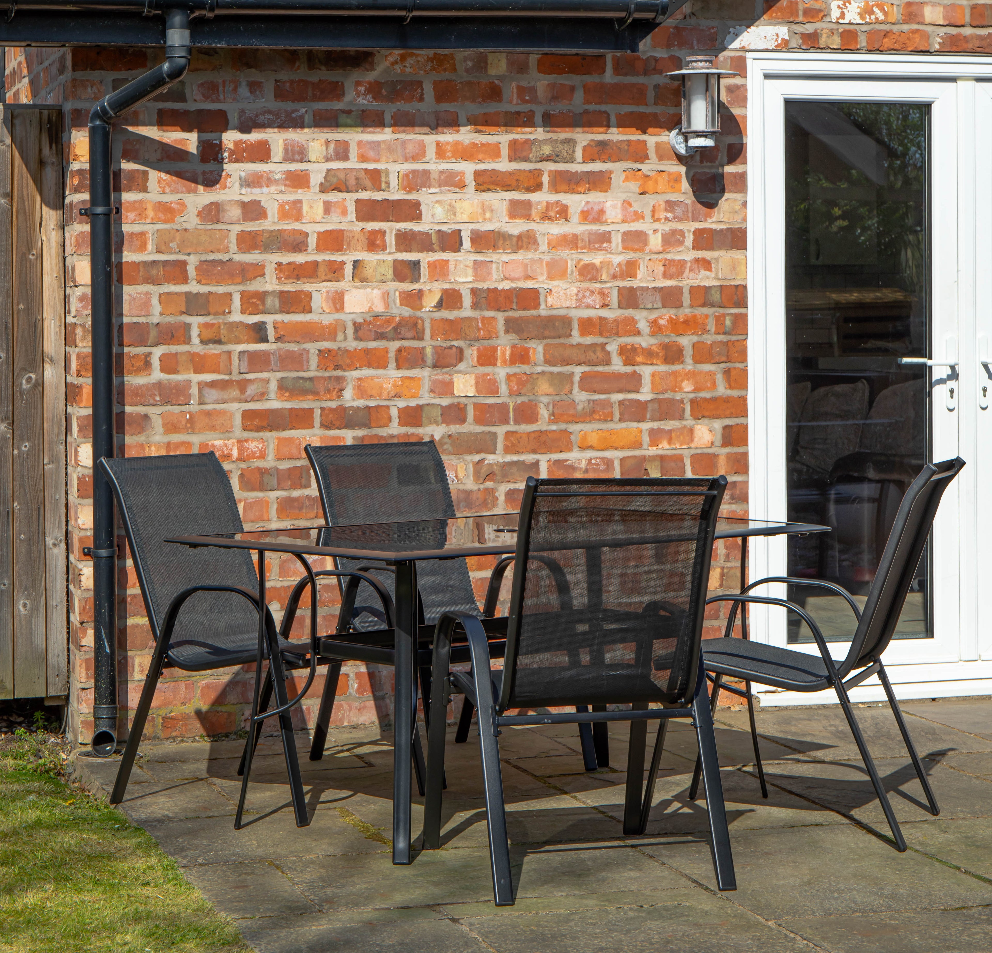 Outdoor 4 Person Rectangular Glass Top Garden Dining Table Chairs Set