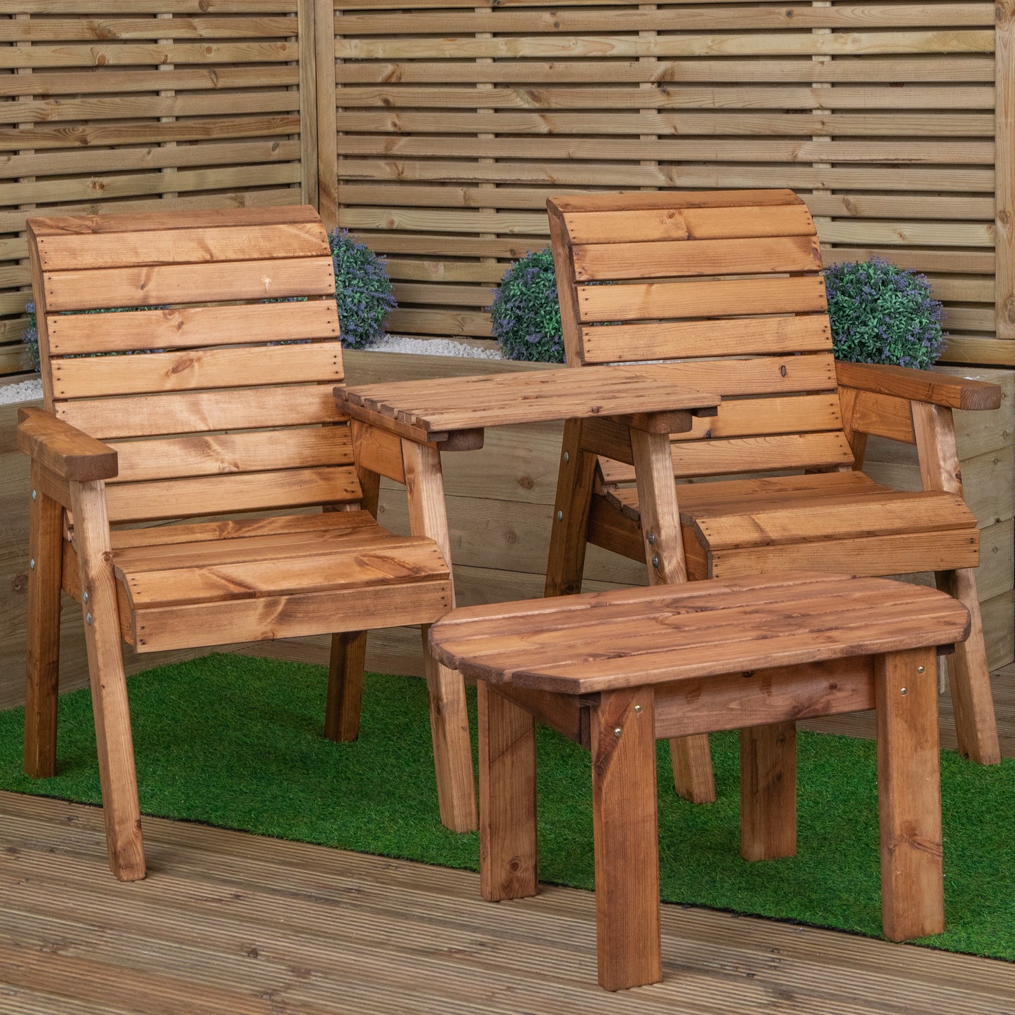 2 Seater Chunky Wooden Garden Furniture Set with Coffee Table