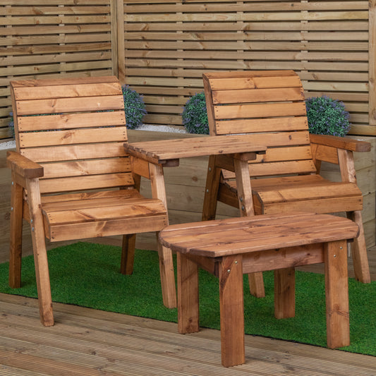 2 Seater Chunky Wooden Garden Furniture Set with Coffee Table