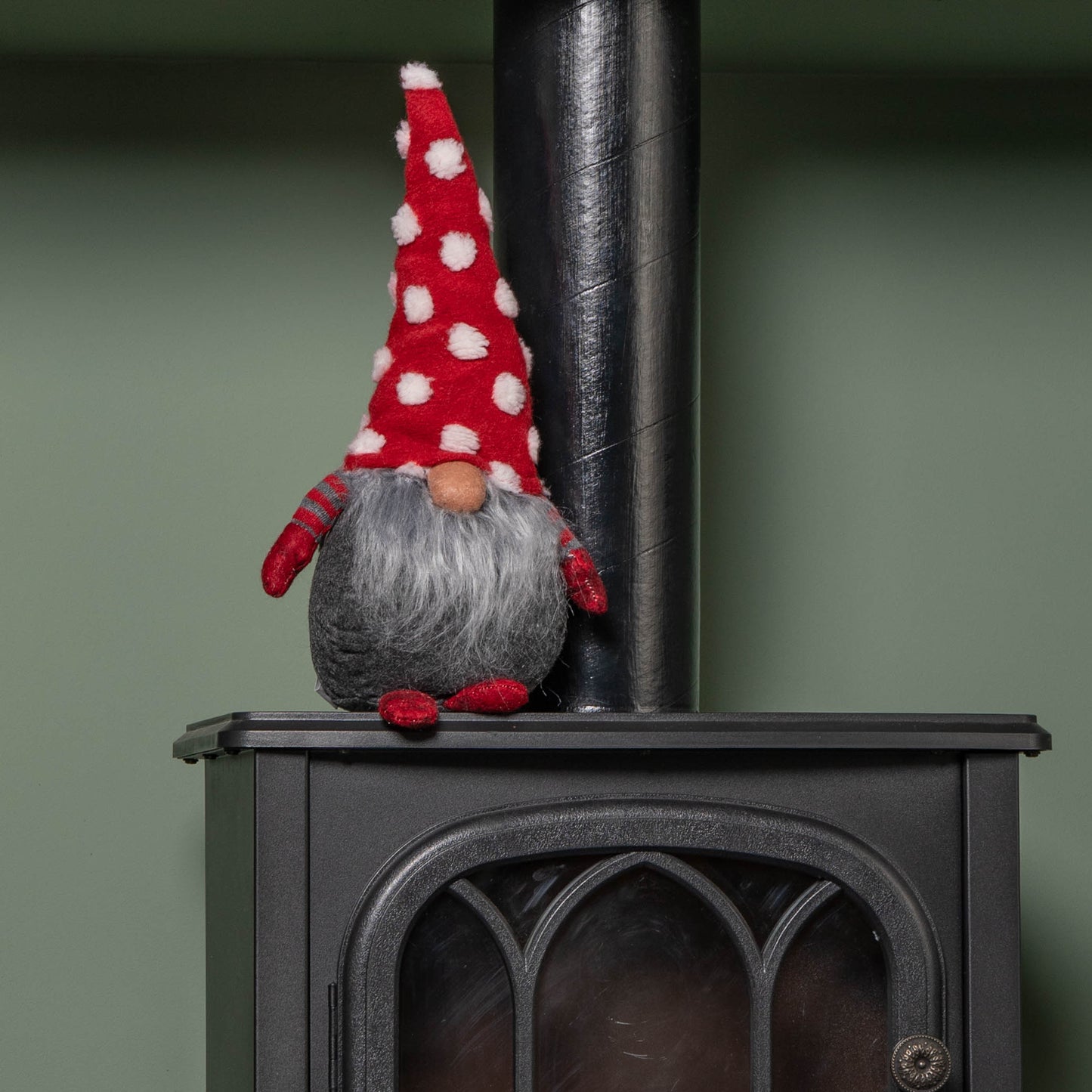 32cm Festive Christmas Red & Grey Bearded Gonk with White Polka Dot Hat