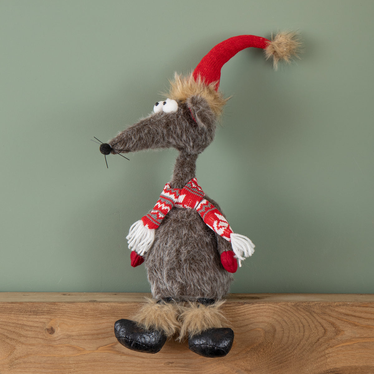 48cm Grey Plush Sitting Renton Rat Christmas Decoration