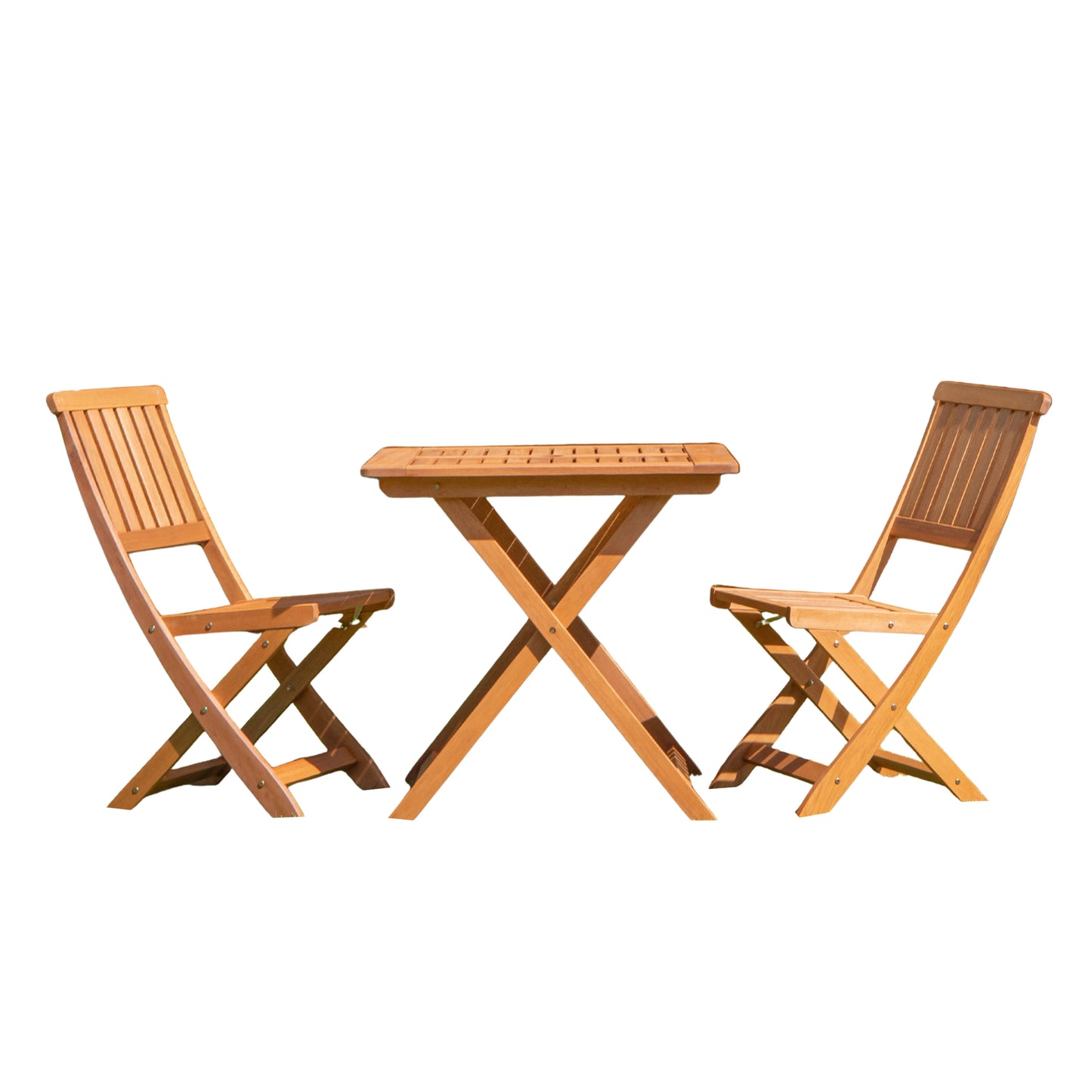 Outdoor 2 Person Folding Square Wooden Garden Dining Table Chairs Set