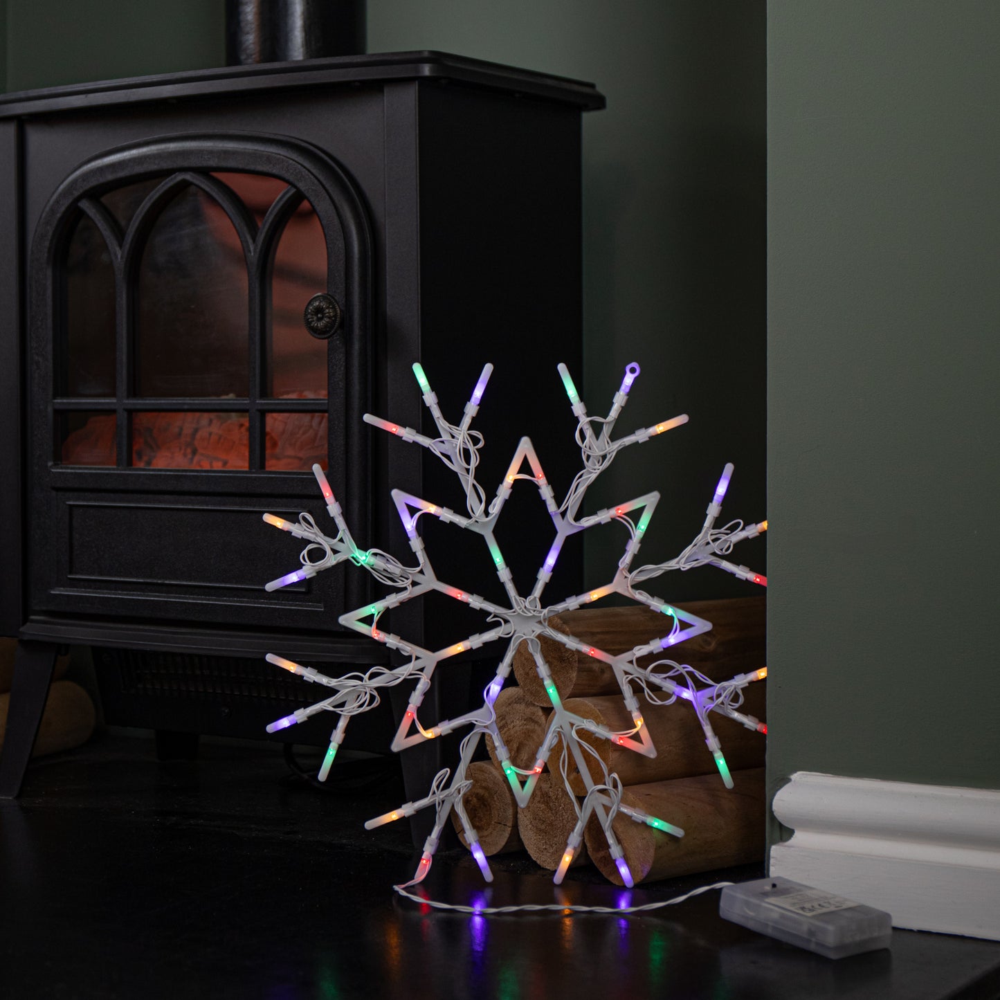 34cm Battery Operated Light up Christmas Snowflake with 50 Multi-Coloured LEDs
