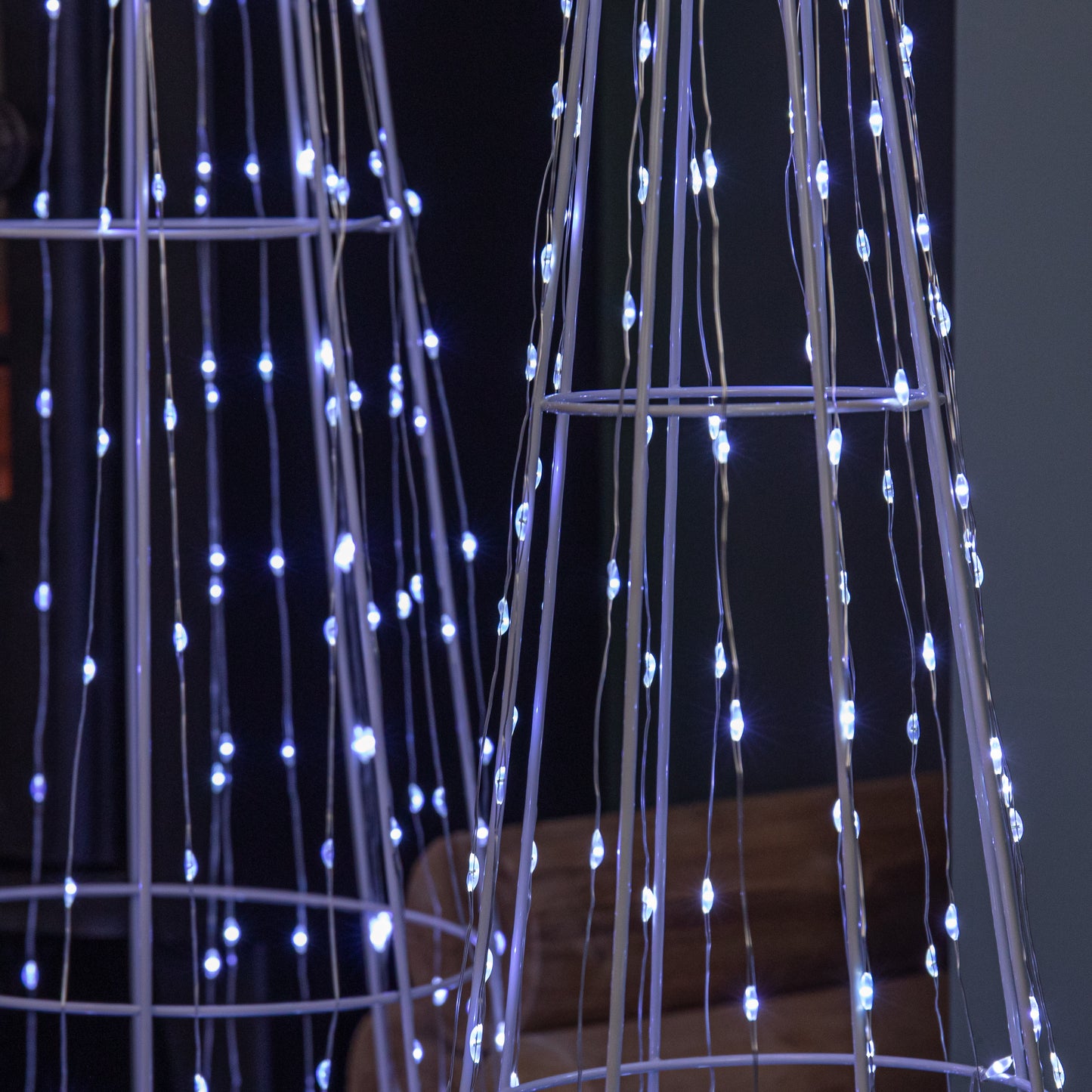 81cm Set of 3 Light up Christmas Dewdrop Cone Tree with 654 White LEDs