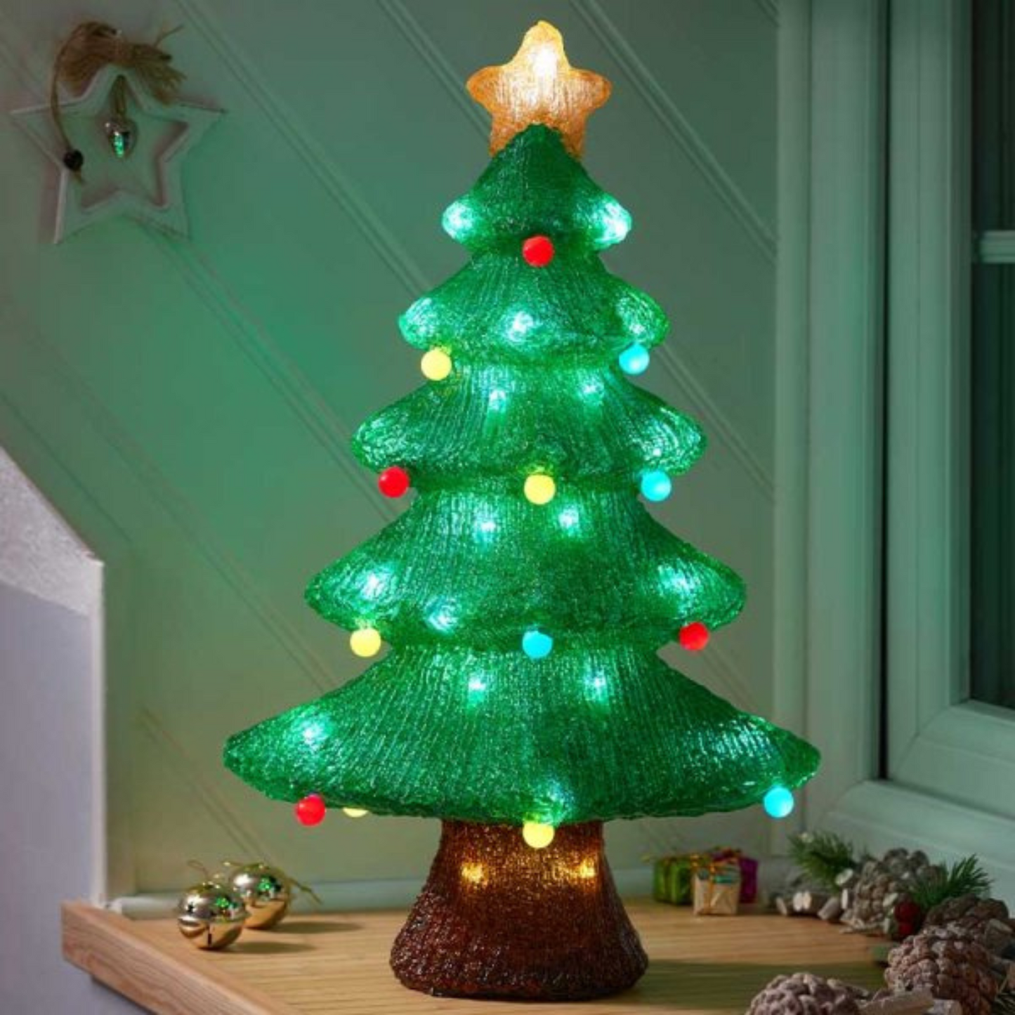 46cm Battery Powered Light up Christmas Bauble Tree with 60 Cool White LEDs