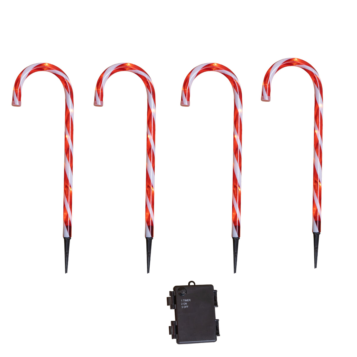 Set of 4 Large Light up Red & White Stripe Christmas Candy Cane Garden Stakes with LEDs