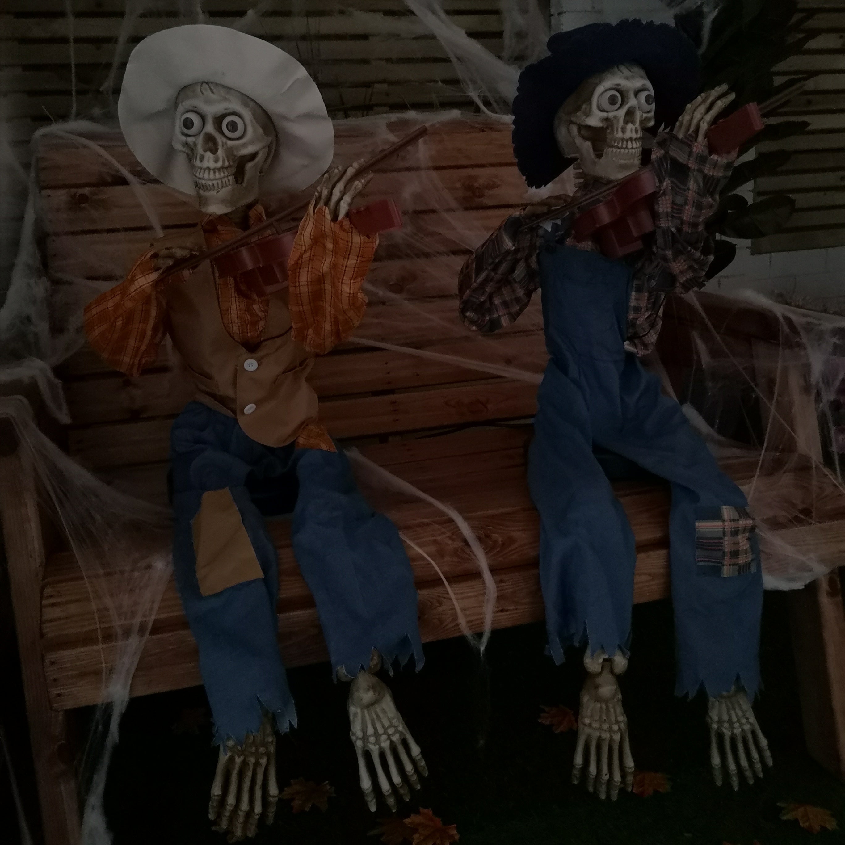 Set of 2 Animated Singing Halloween Skeletons Playing The Fiddle 