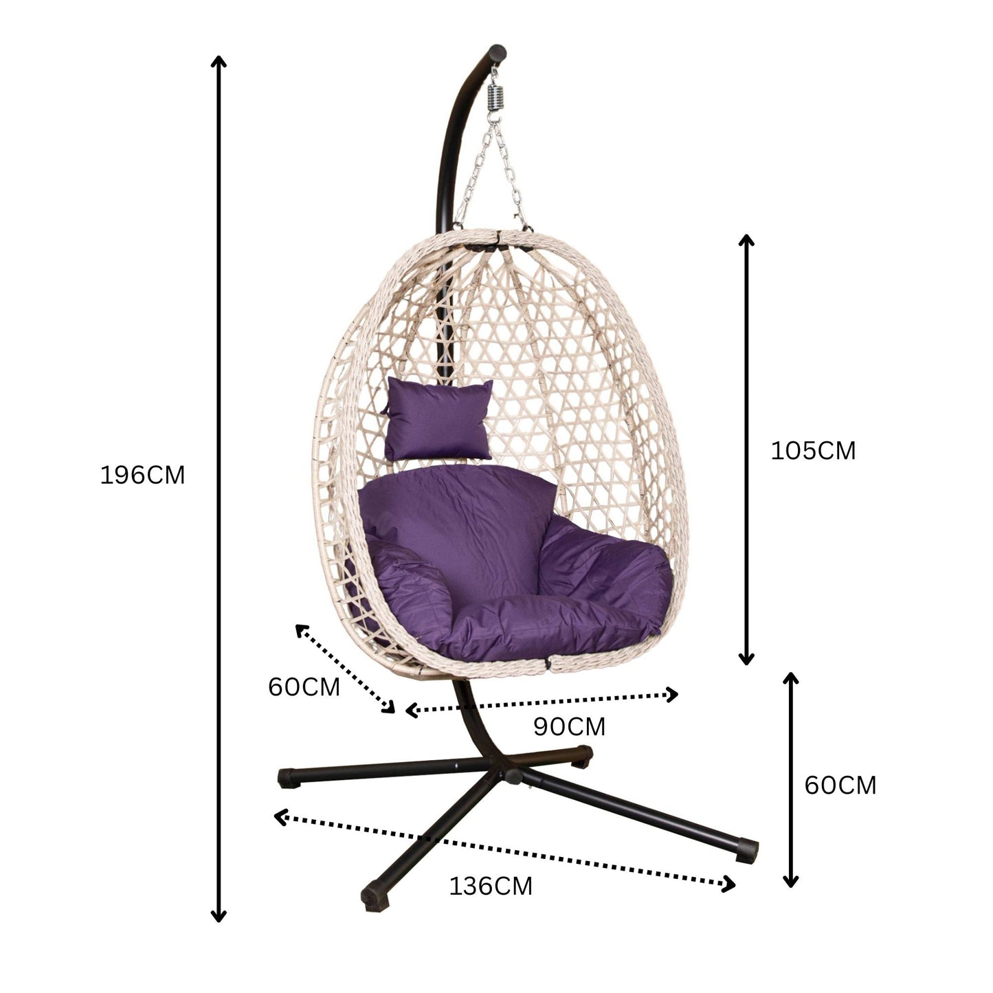 Samuel Alexander Hanging Garden Rattan Egg Chair with Steel Frame and Waterproof Cover in Indigo