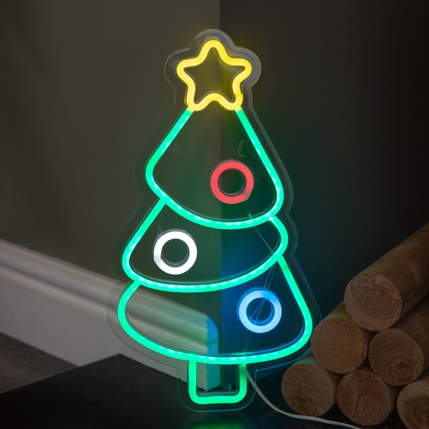 40cm USB Powered Light up Christmas Bauble Tree Neon Sign in Multi-Coloured