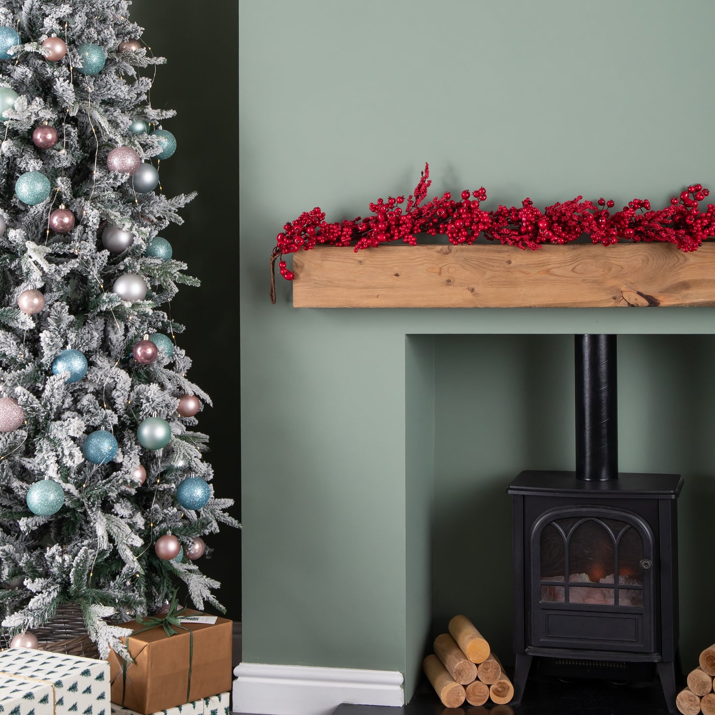 1.8m Red Plastic Berry Burst Christmas Garland