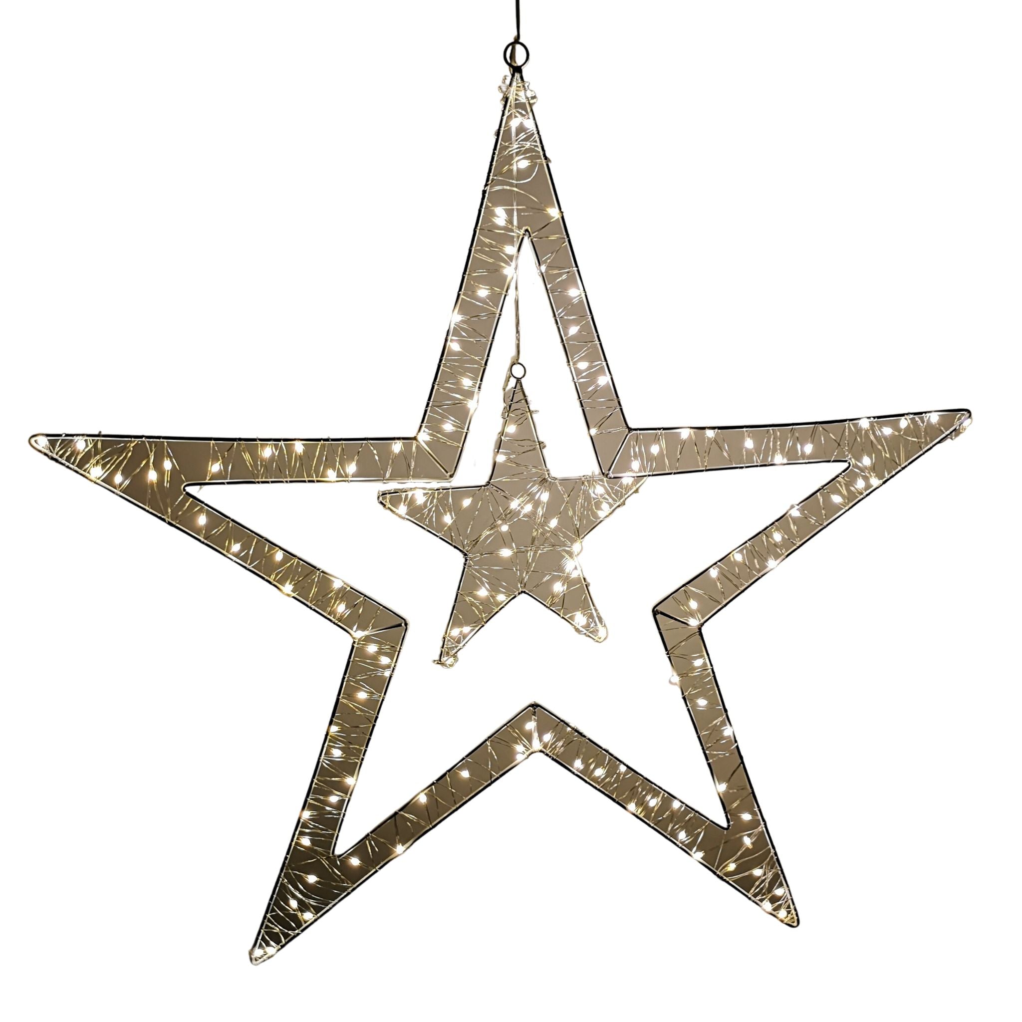 80cm Light Up Double Star Christmas Decoration with 140 LED in Warm White