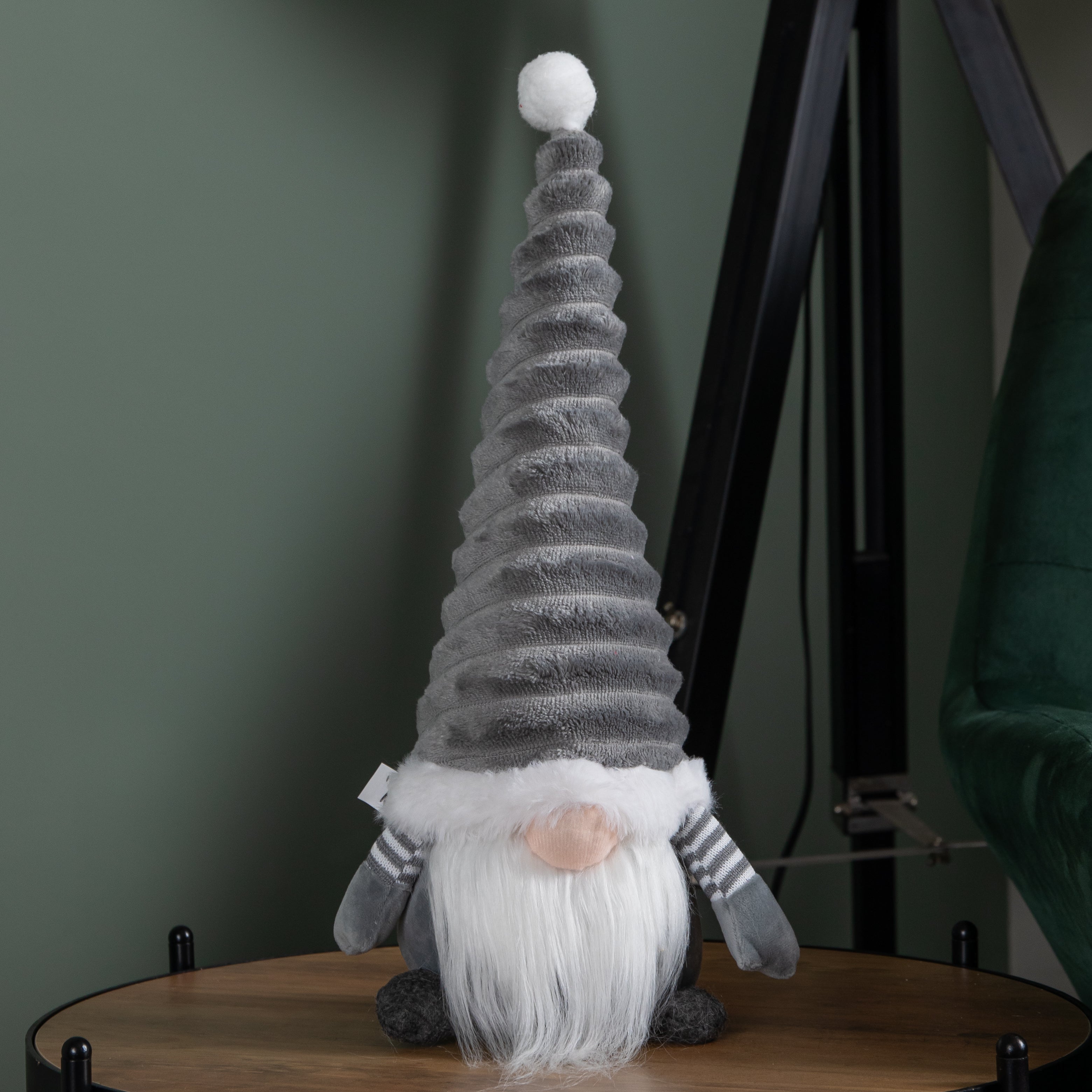 40cm Sitting Plush Christmas Gonk with Grooved Hat in Grey