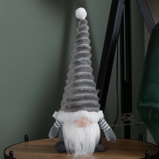 40cm Sitting Plush Christmas Gonk with Grooved Hat in Grey