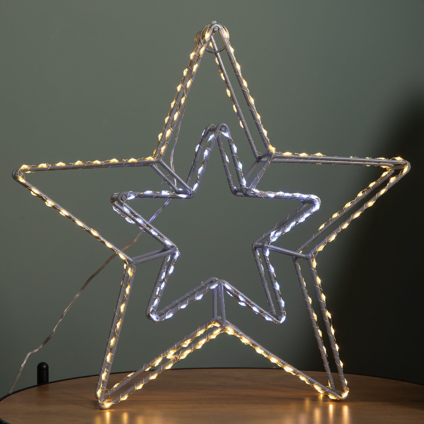 38cm Light up Dewdrop Double Star Christmas Decoration with White and Warm White LEDs