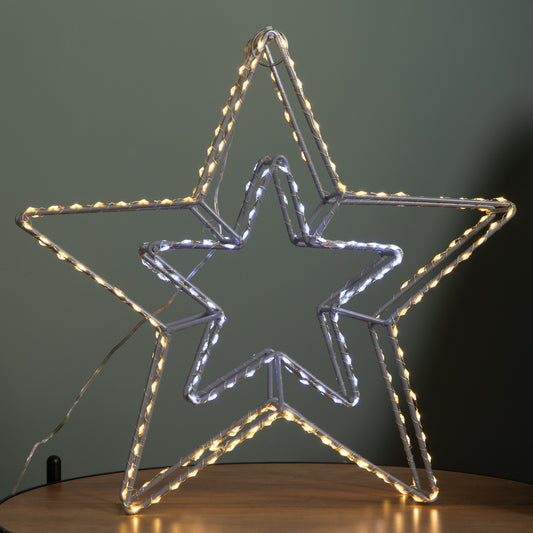 38cm Light up Dewdrop Double Star Christmas Decoration with White and Warm White LEDs