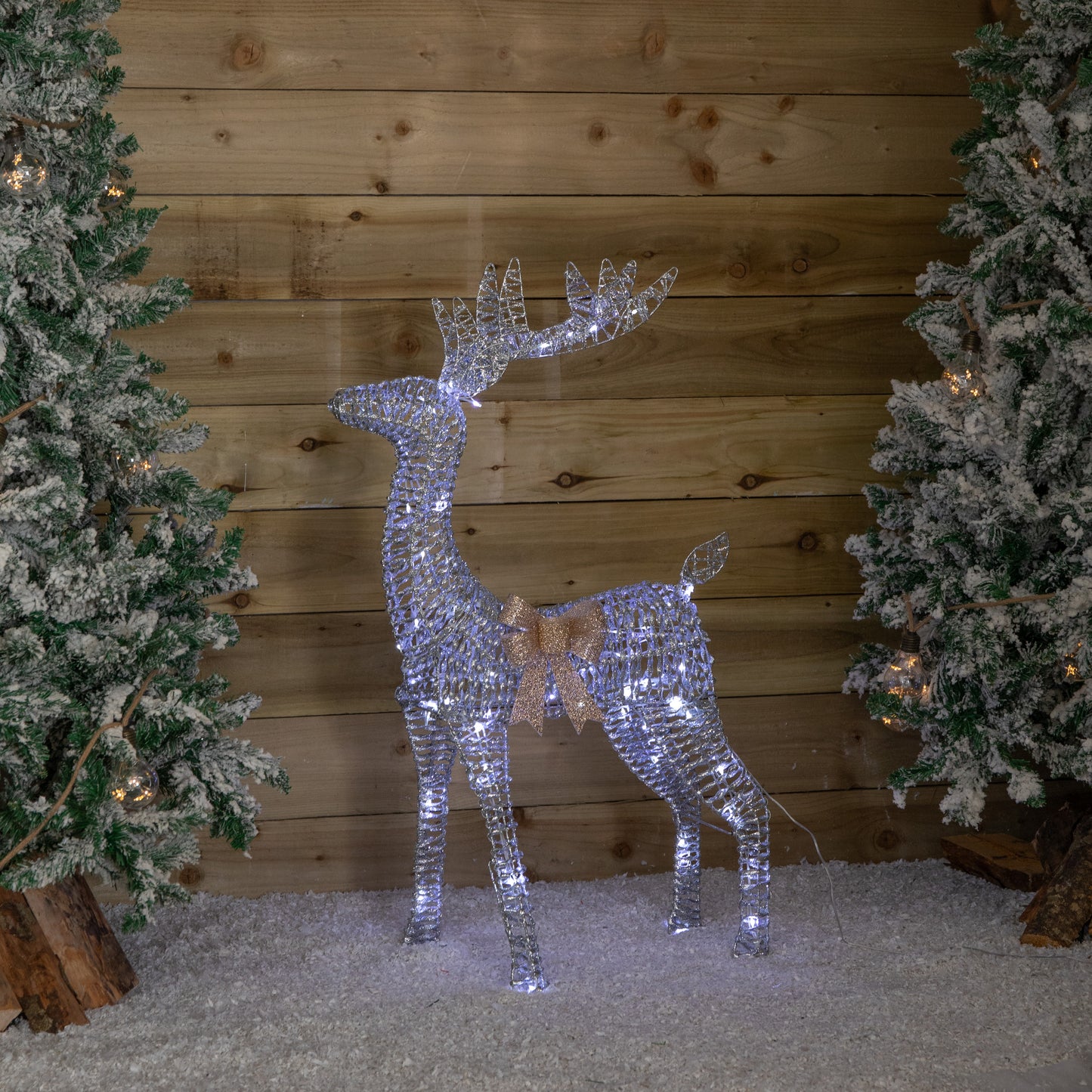 80cm Light up Silver Glitter Twist Christmas Reindeer with Cool White LEDs