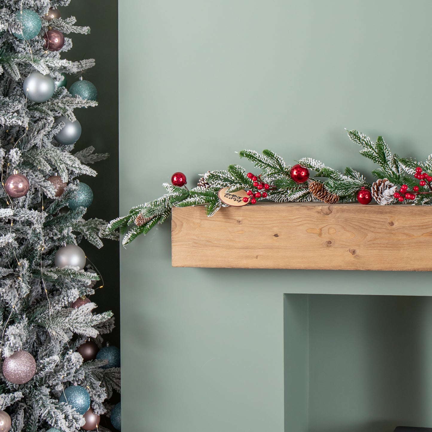 1.9m Christmas Frosted Pinecone Garland with Red Berries and Baubles