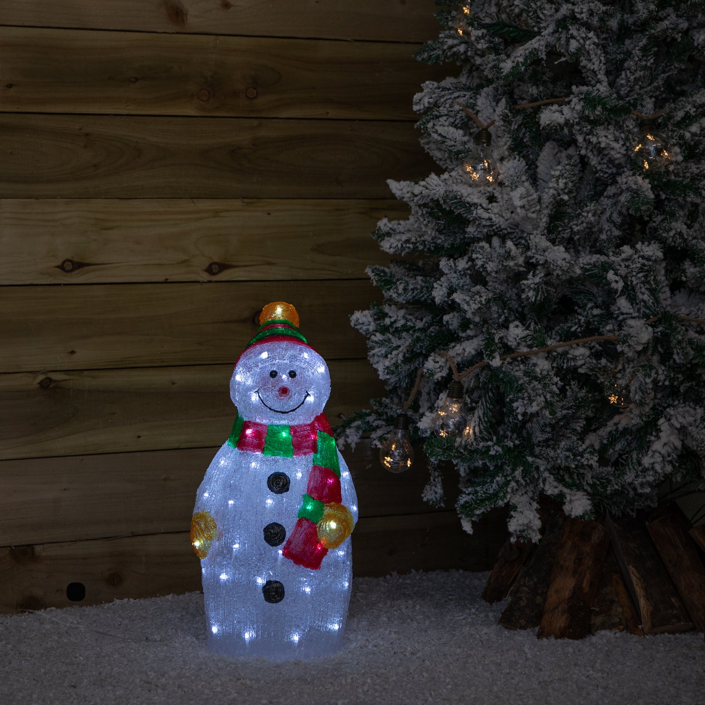 55cm Light up Christmas Ice Snowman Decoration with 70 Cool White LEDs