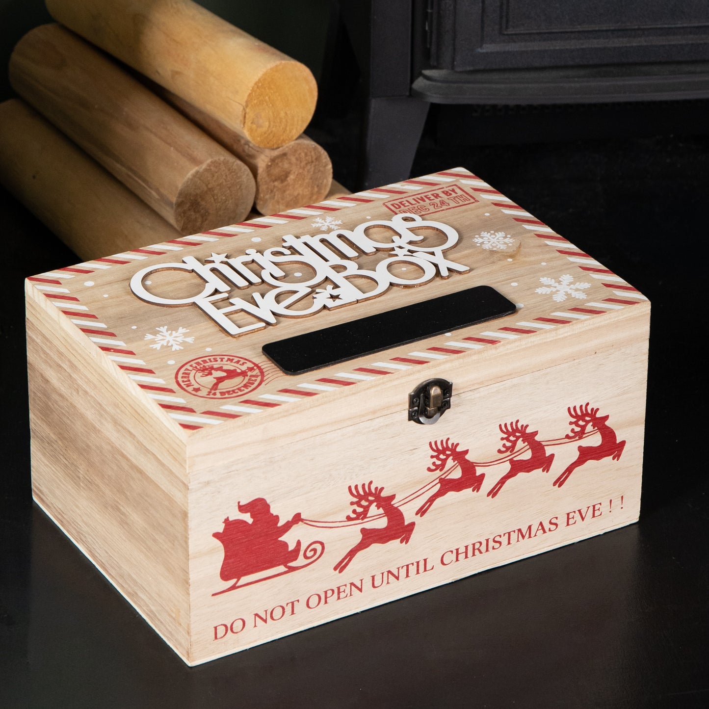 30cm Christmas Eve Wooden Gift Box with Personalisable Name Plate