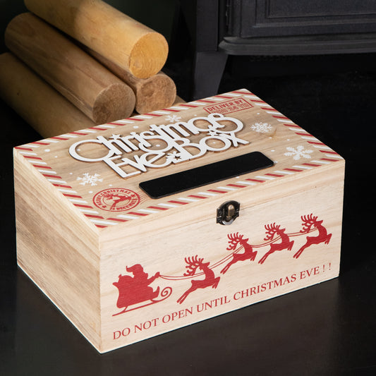 30cm Christmas Eve Wooden Gift Box with Personalisable Name Plate