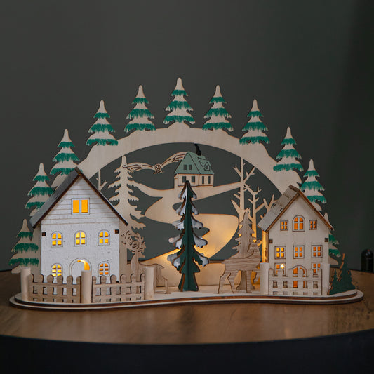 19cm Battery Operated Light up Christmas Wooden Reindeer Village Scene with LEDs
