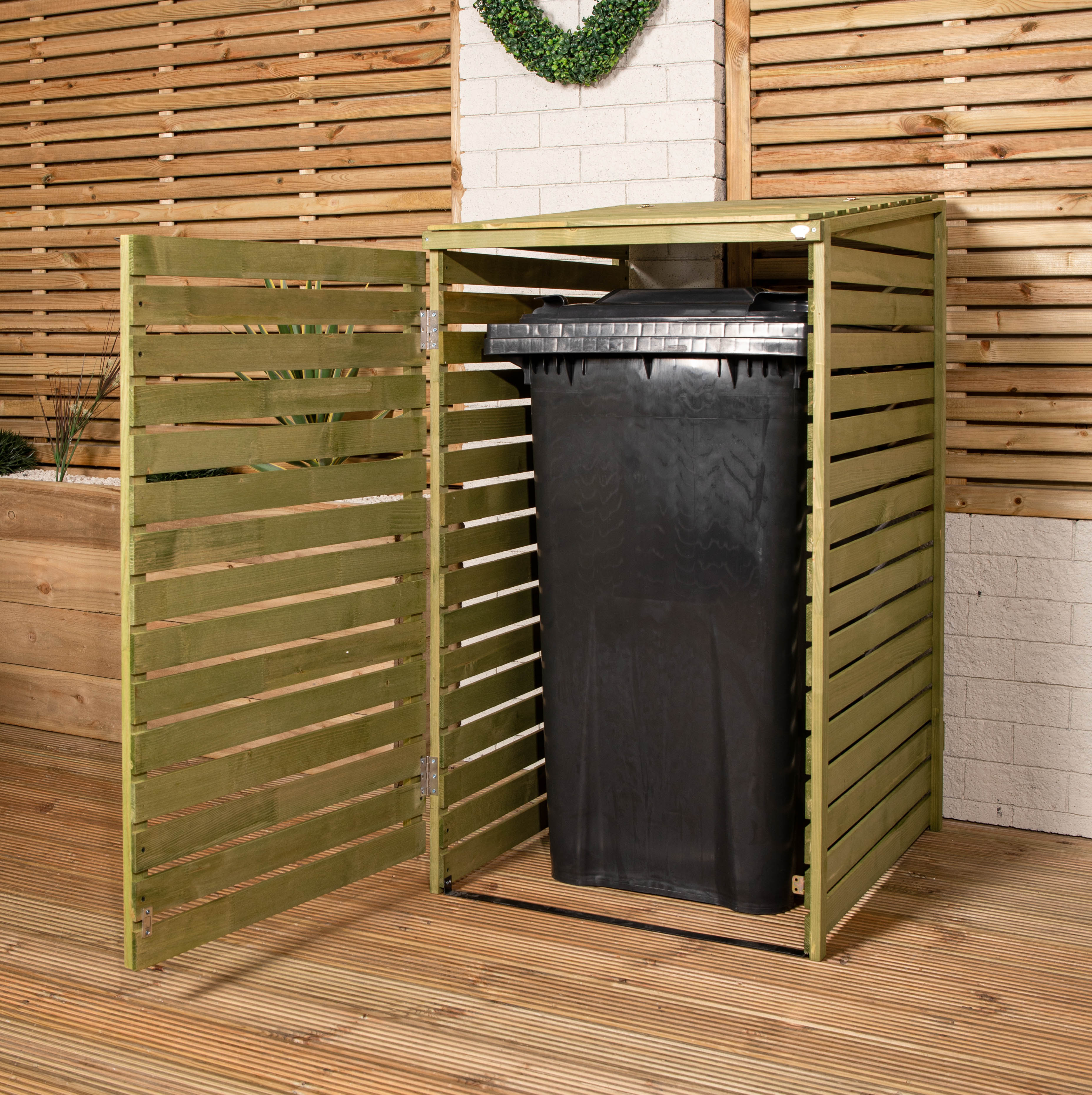 68cm x 1.2m Wooden Outdoor Garden Single Wheelie Bin Store Storage