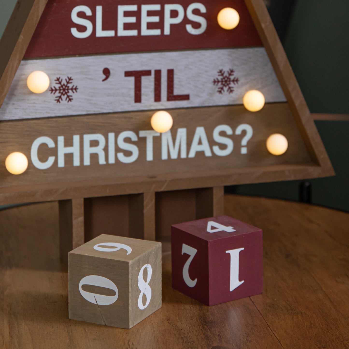 42cm Wooden Christmas Countdown Decoration with 10 Warm White LEDs