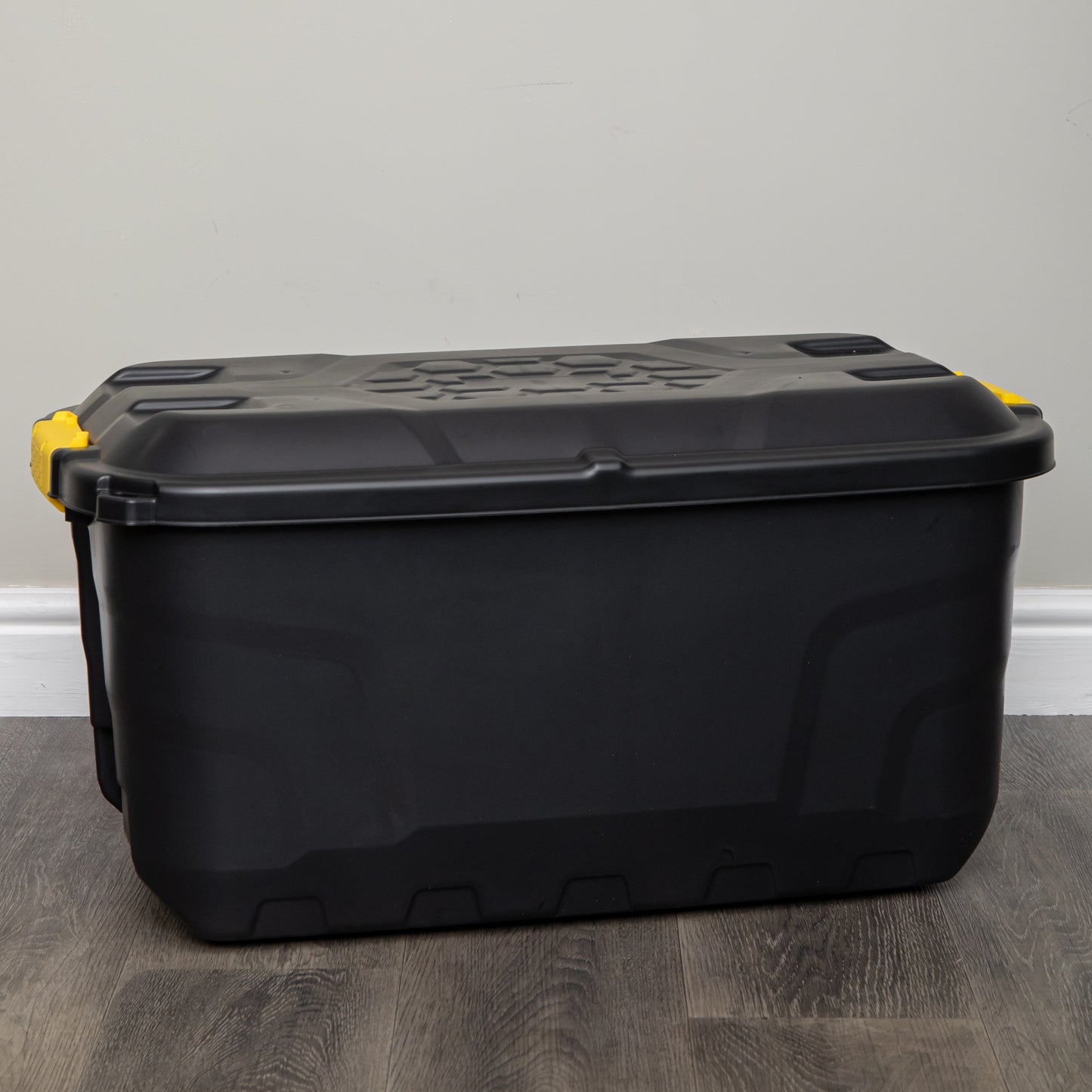 2 x 75L Heavy Duty Lockable & Stackable Storage Tub Chest on Wheels with Clips in Black