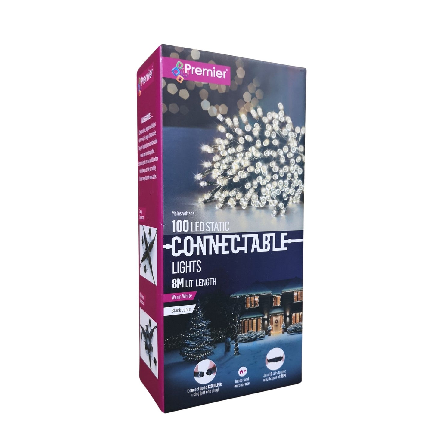 100 LED 8m Premier Christmas Connectable Outdoor Static Lights in Warm White