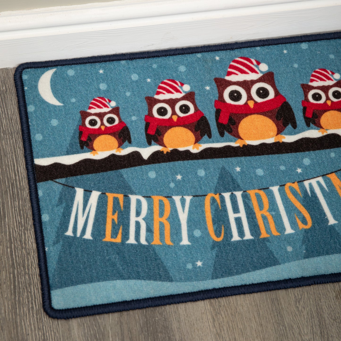 60cm x 40cm Festive Owls Fabric Christmas Doormat