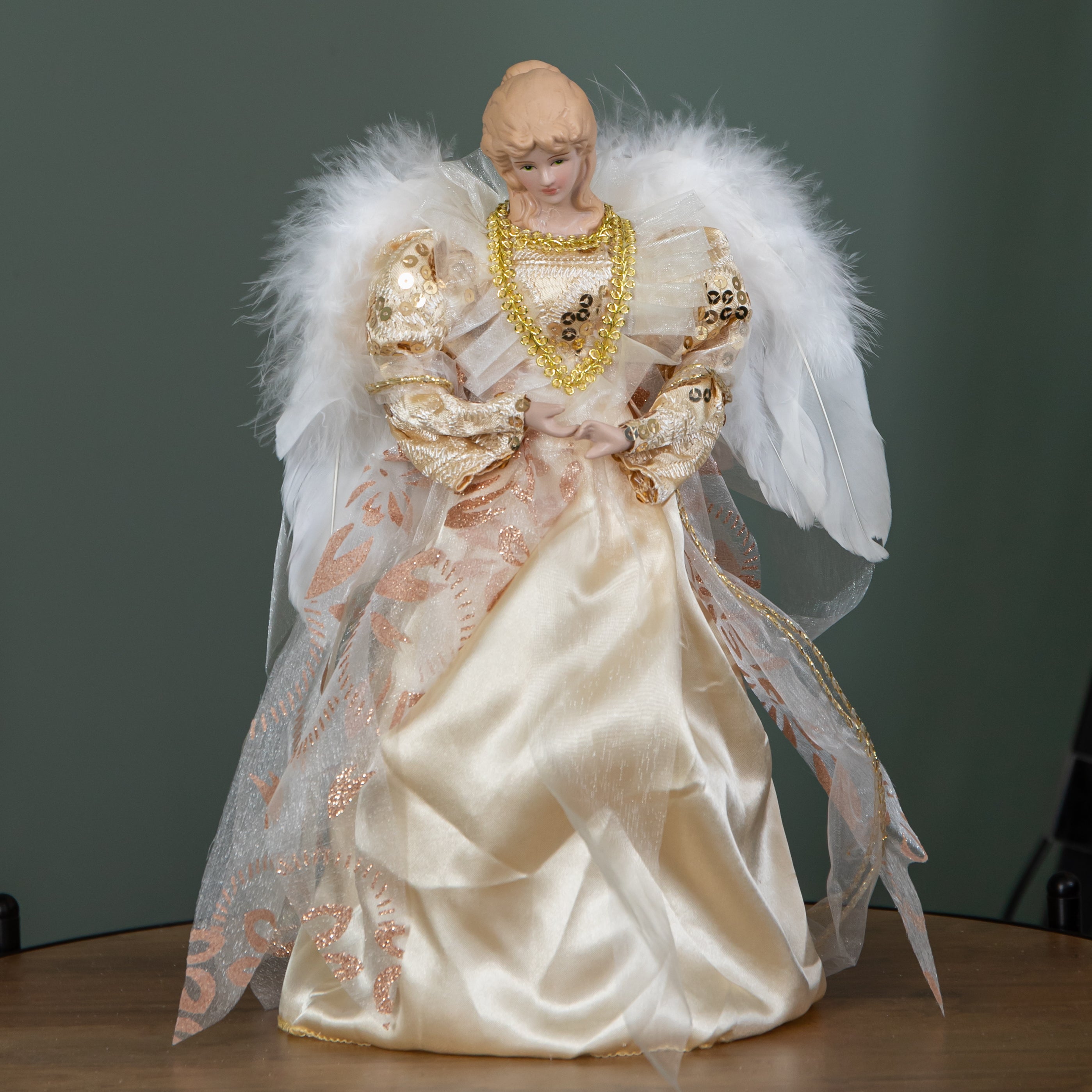 30cm Angel Christmas Tree Topper with Feather Wings in Gold