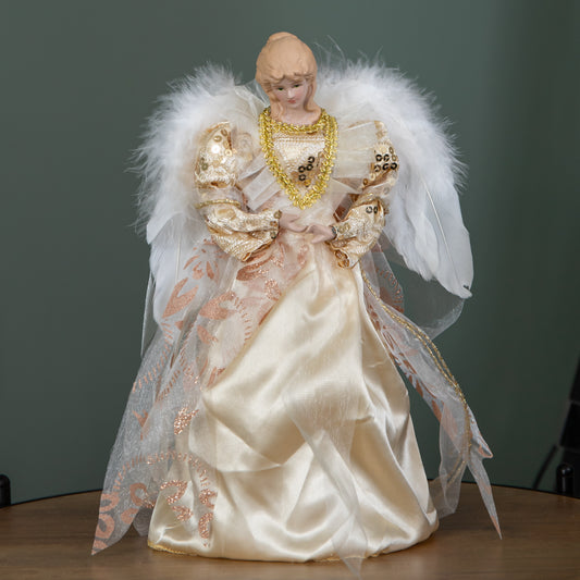 30cm Angel Christmas Tree Topper with Feather Wings in Gold
