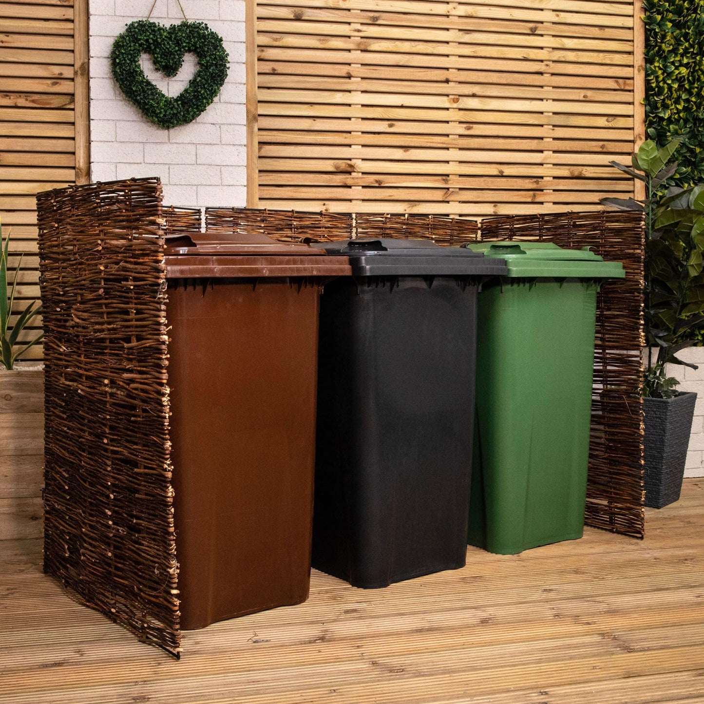 Factory Seconds: 1.16m x 1.83m Triple Garden Patio Willow Wheelie Bin Screen Hideaway