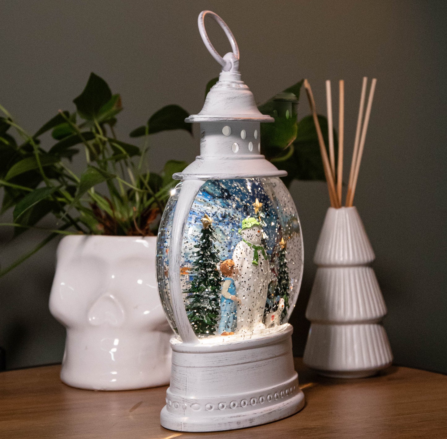 28cm White Light up The Snowman, Snowdog & Billy Christmas Water Spinner with LEDs