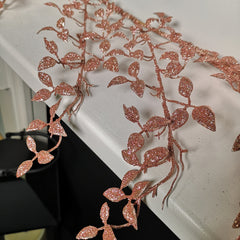 1.5m Pink Glitter Leaf Christmas Garland Decoration with Hanging Loop