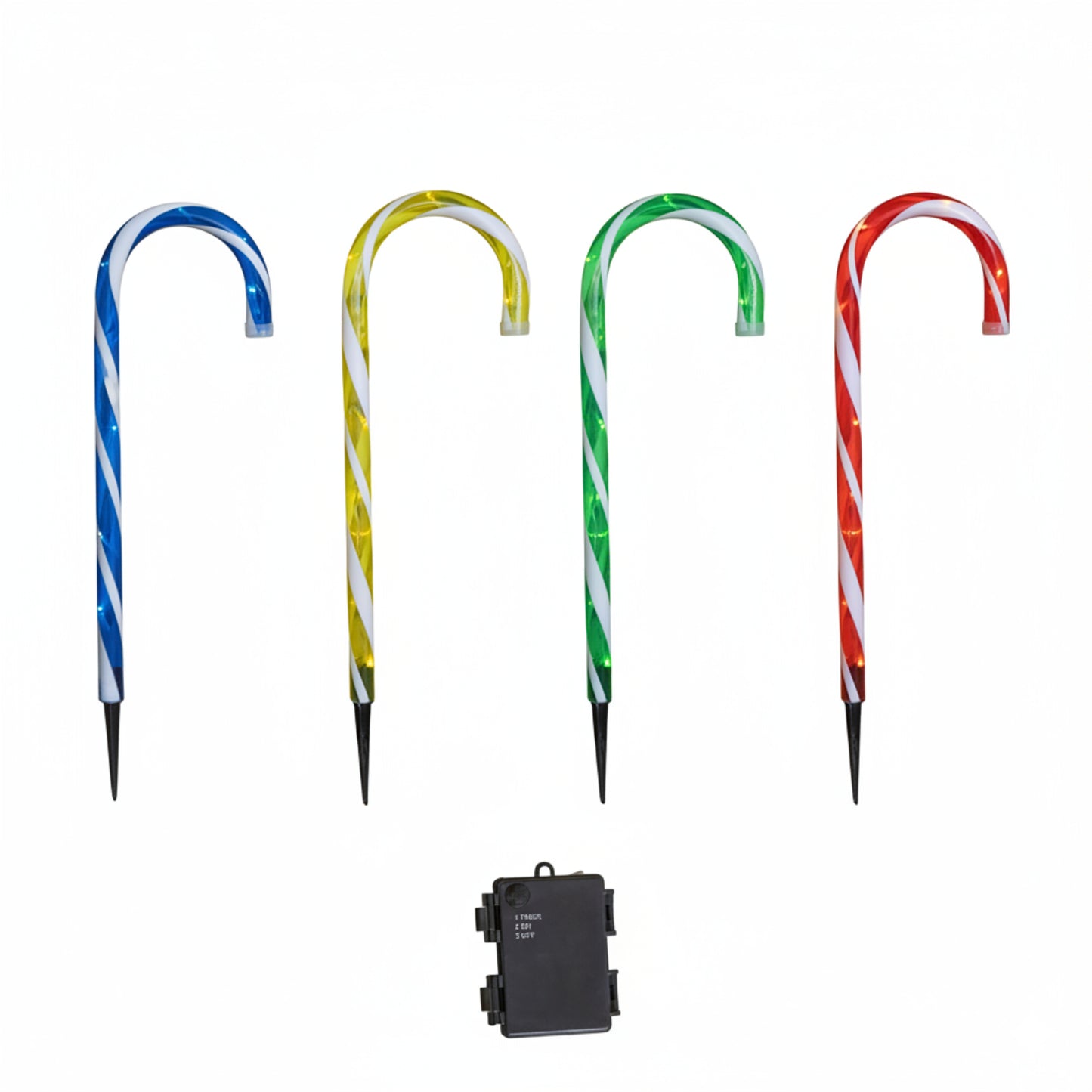 Set of 4 Battery Operated Light up Multi-Coloured Candy Cane Christmas Path Lights