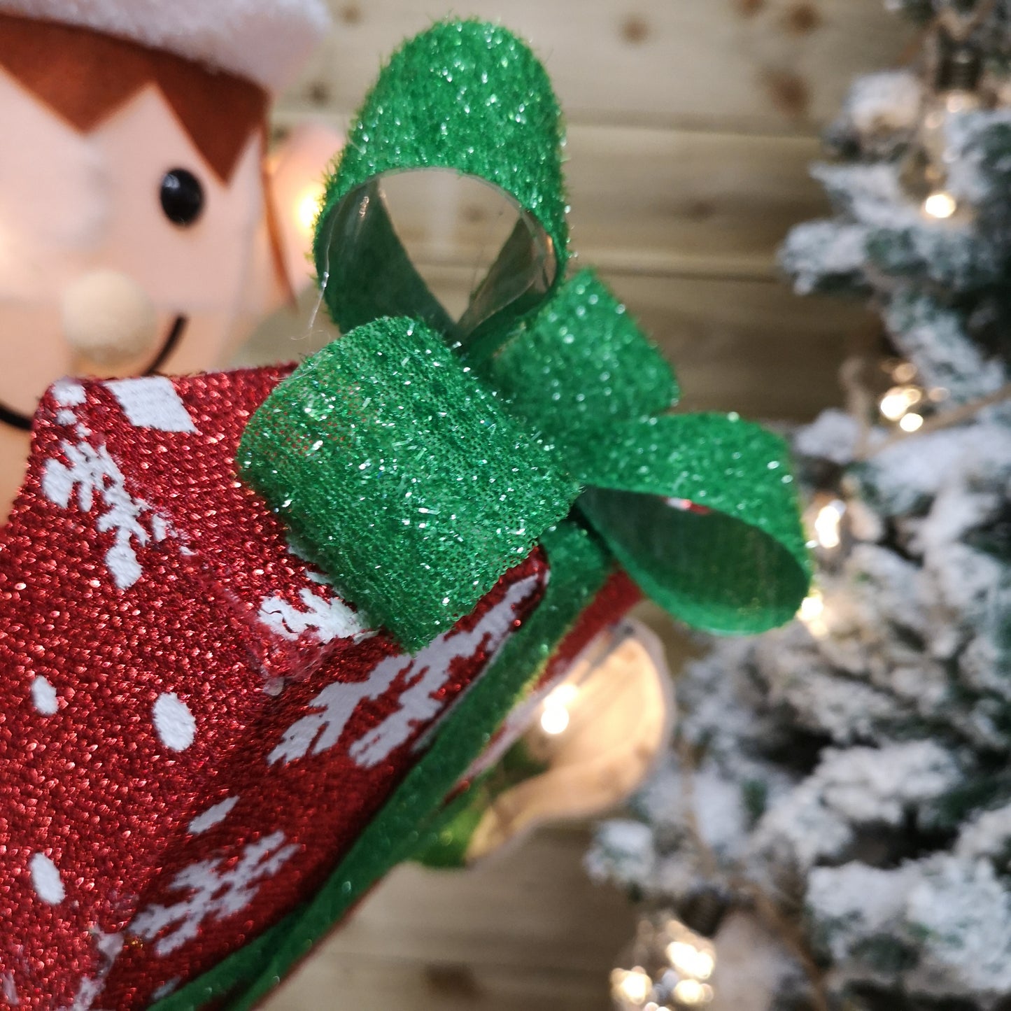 107cm Warm White LED Lit Elf Character with Present Christmas Decoration in Green and Red