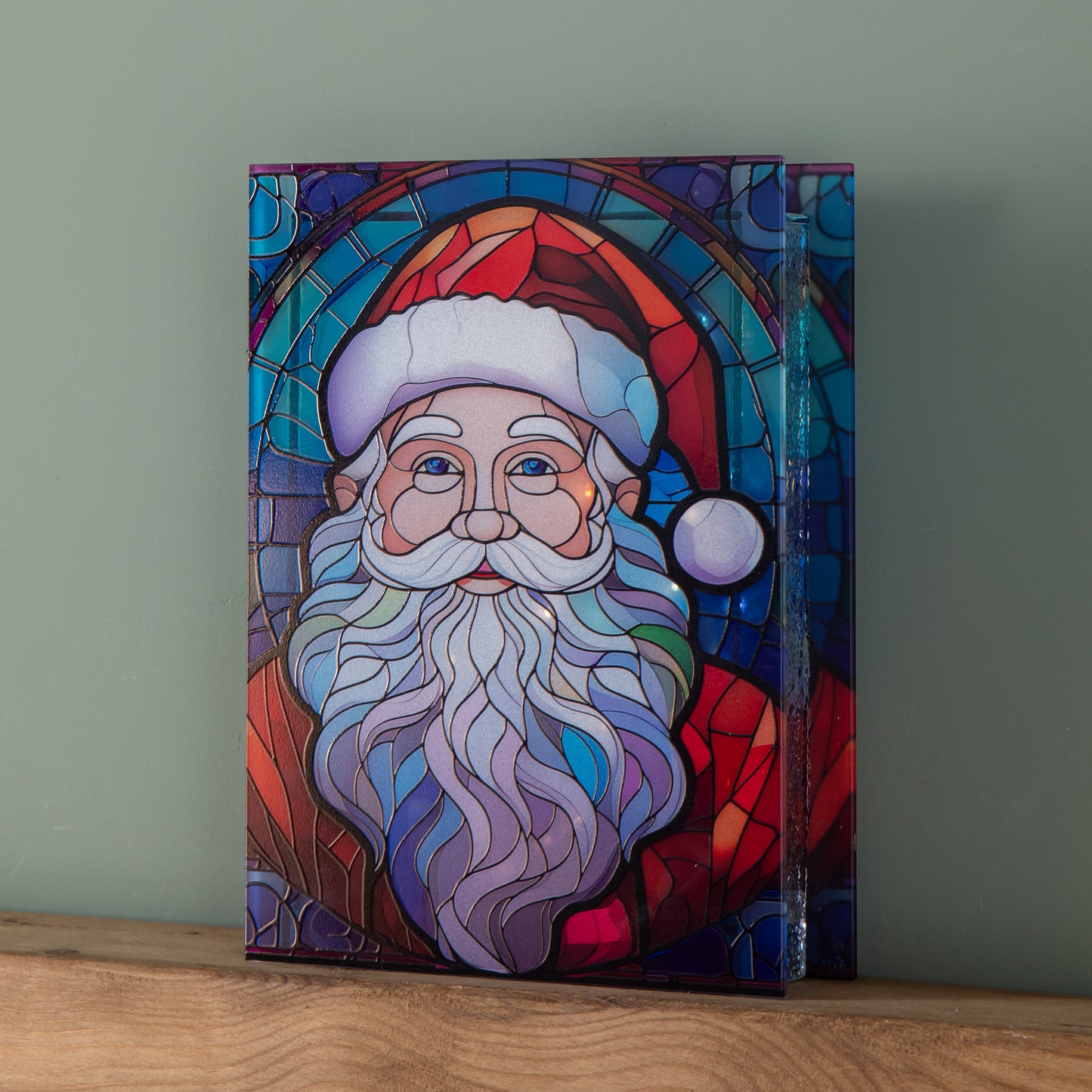 28cm Battery Powered Light up Glass Christmas Decoration with Santa & Warm White LEDs	