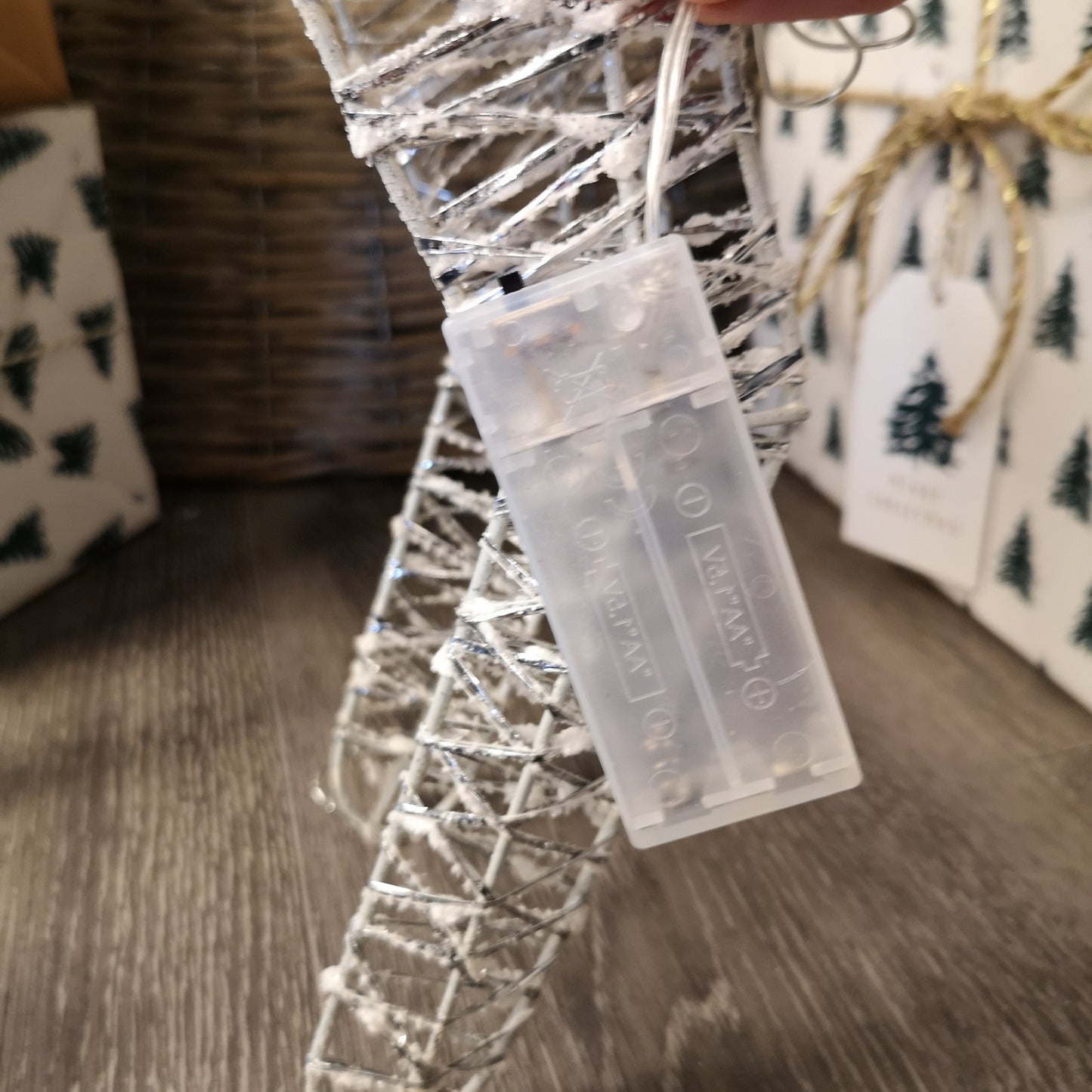 60cm Battery Operated Silver Woven Reindeer Christmas Decoration with 20 Warm White LEDs