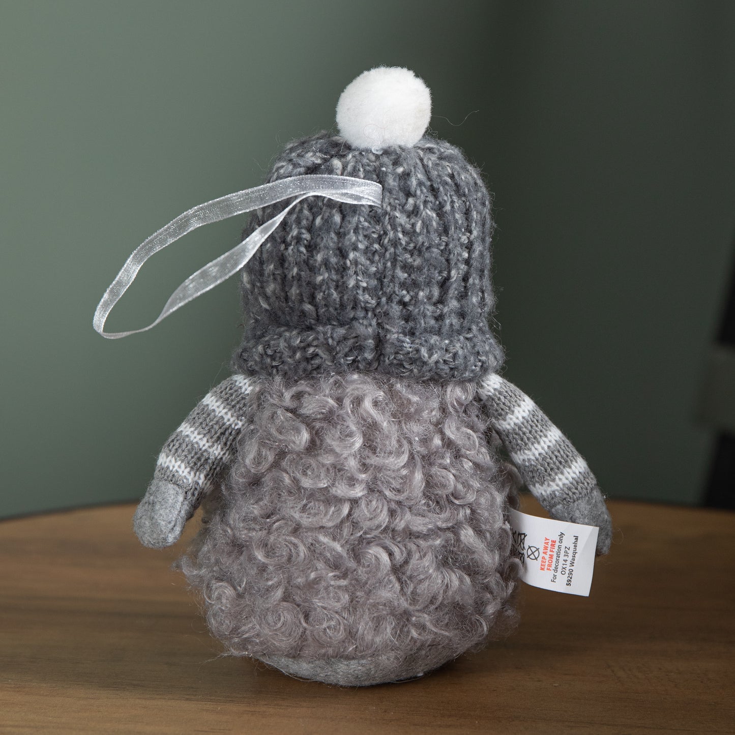 16cm Grey Gonk with Bobble Hat Hanging Christmas Pendant Decoration