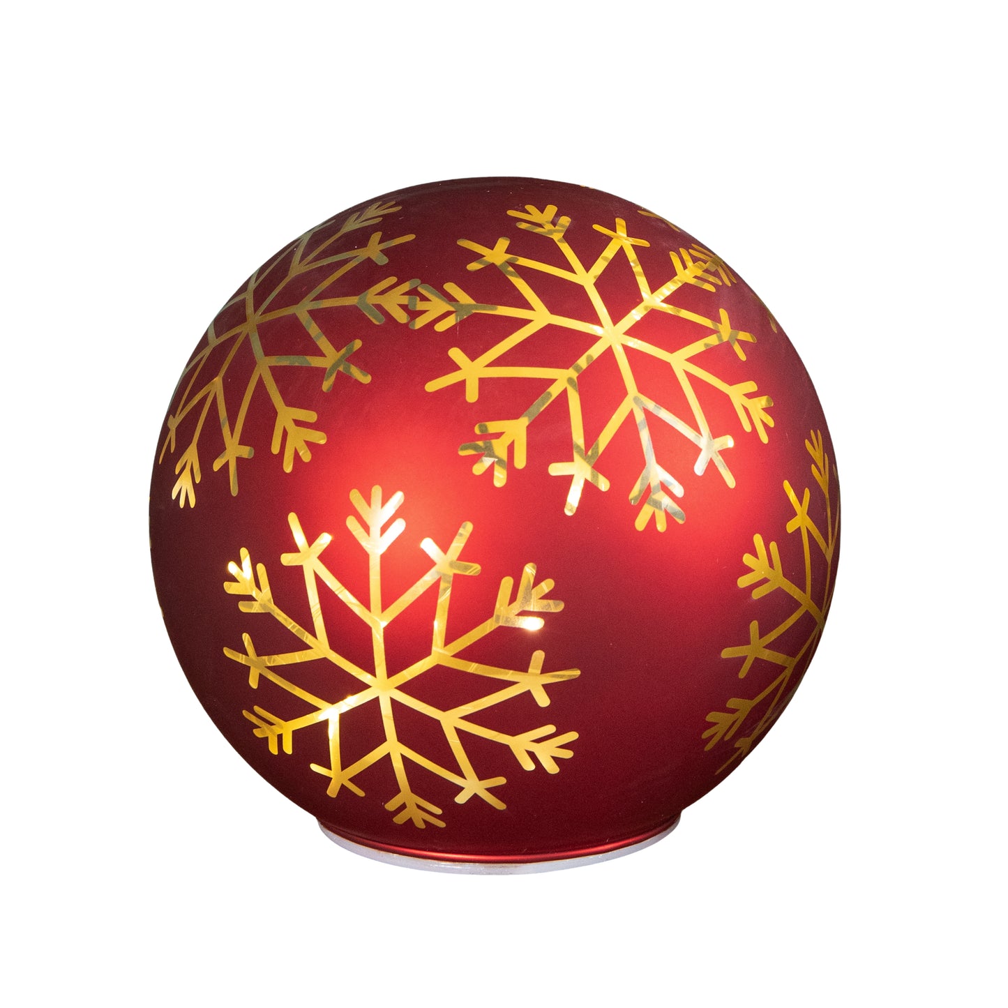 15cm Battery Operated Light up Snowflake Glass Ball in Red with Warm White LEDs