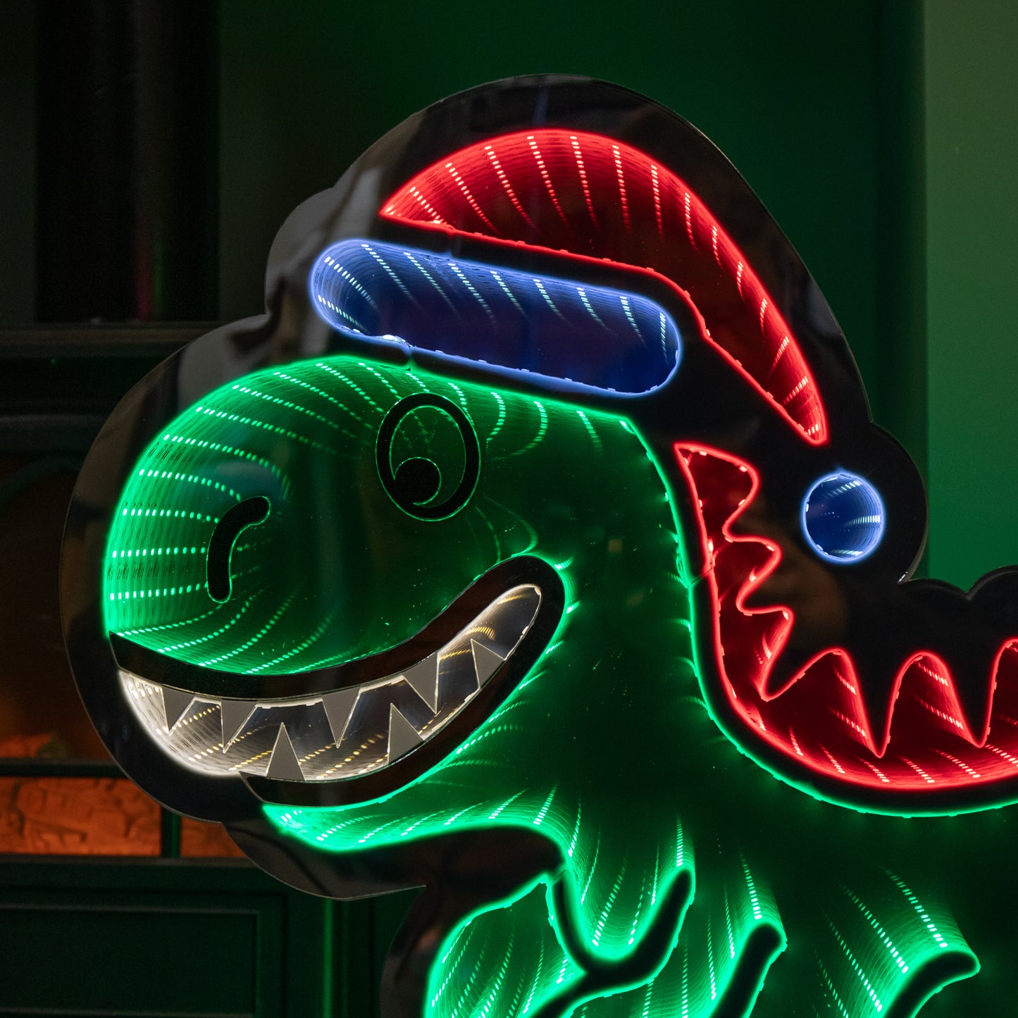 60cm Light up Christmas T-Rex with Santa Hat Infinity Decoration with LEDs