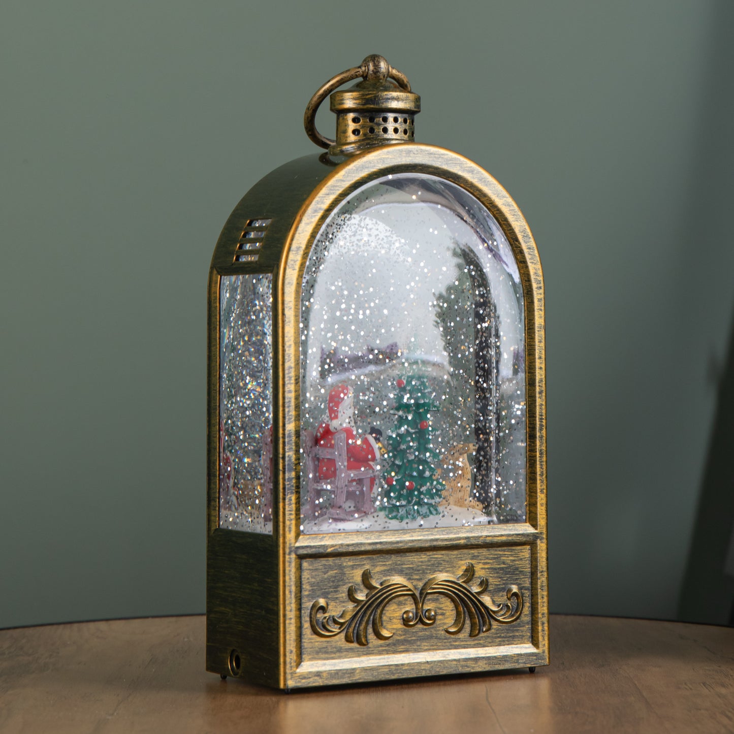 24cm Battery Operated Light up Santa and Christmas Tree Water Spinner with LEDs